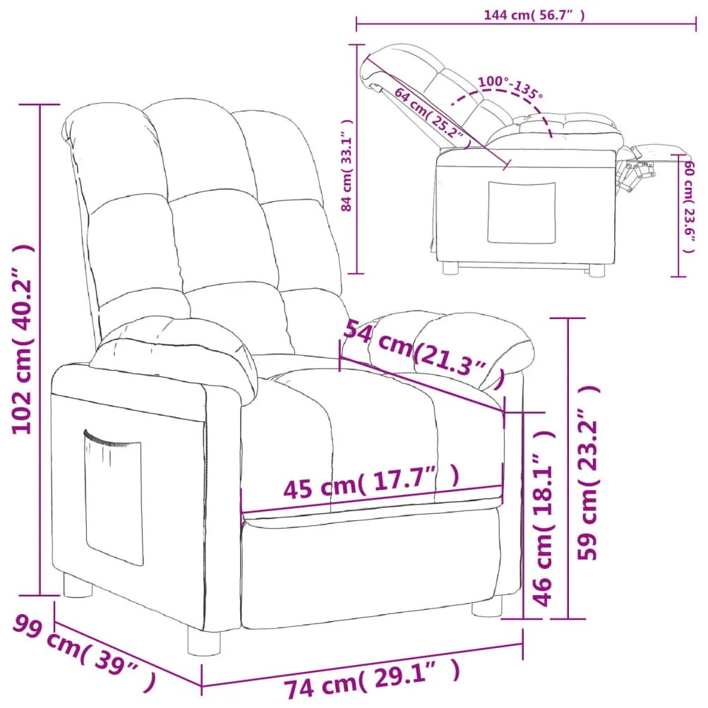 vidaXL világosszürke szövet dönthető fotel