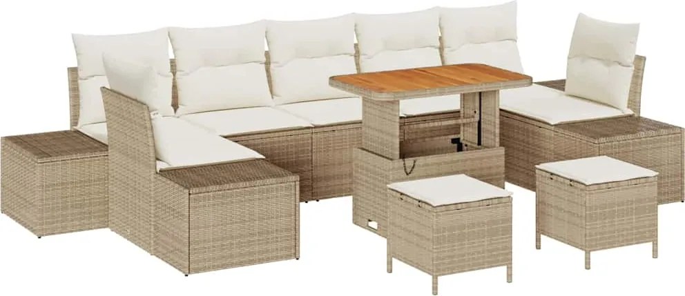 vidaXL Kerti Kanapé Szett párnával tárolóval 10 pcs Bézs Poli rattan