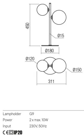 Redo 01-2784 - Asztali lámpa ROY 2xG9/10W/230V