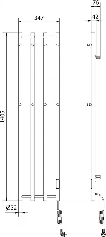 Mexen Pino, elektromos fűtőelem törülközőtartóval 1405x347 mm, 250 W, fekete, W301-1405-347-00-70