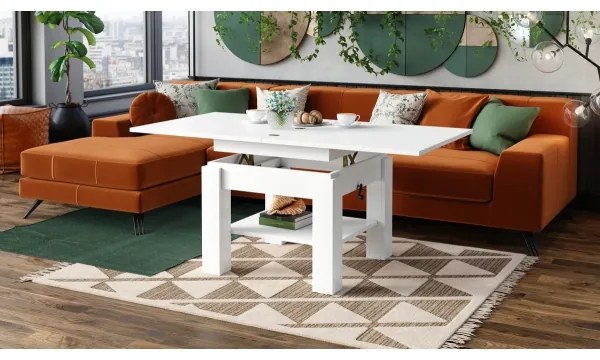 Fehér CALEB kihúzható, emelhető asztallapú konferencia- és étkezőasztal