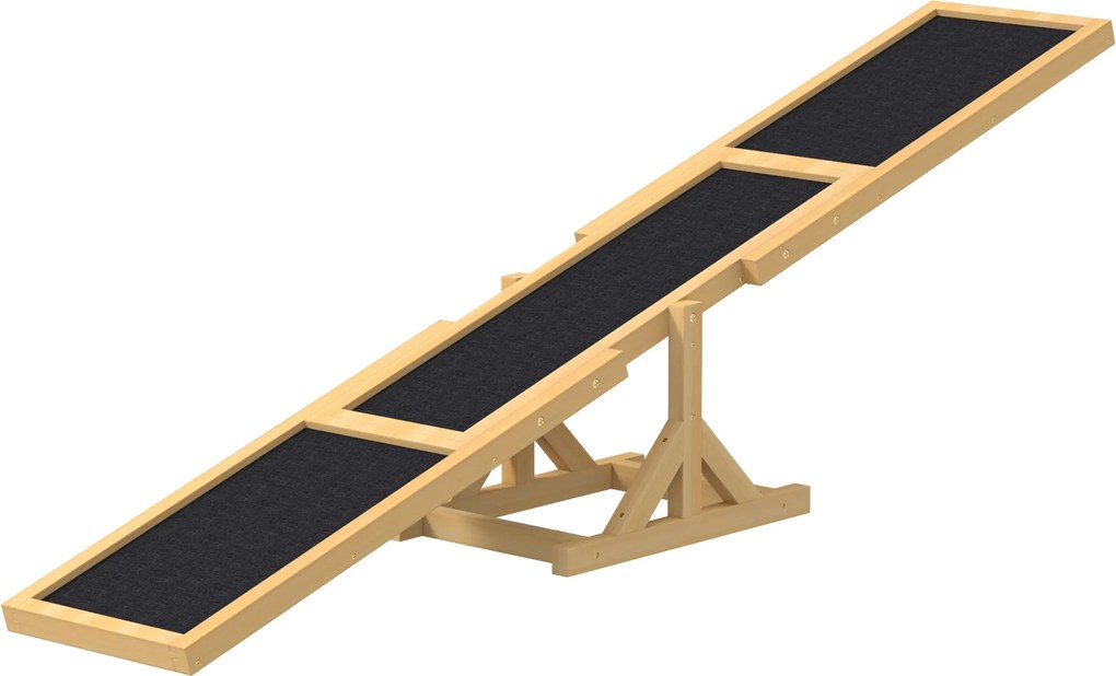 PawHut Kutya Hintáló, Fa anyagból készült kutya ügyességi hintáló, Csúszásmentes kutya ügyességi rámpa 30 kg alatti kutyák számára, időjárásálló szaba