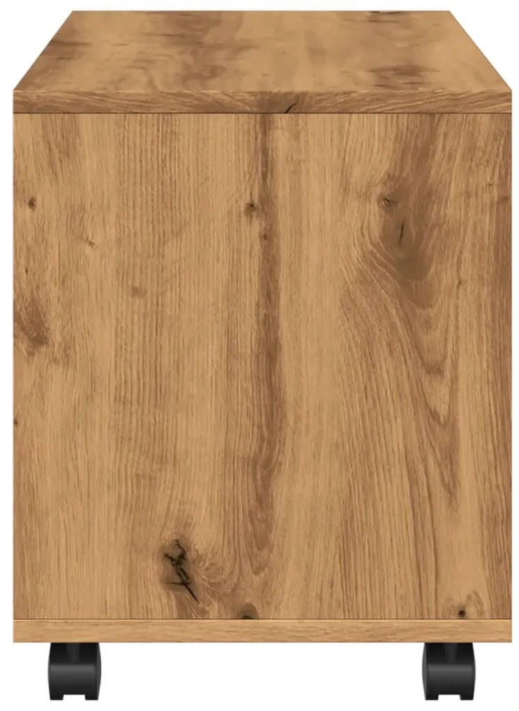 kézműves tölgy színű szerelt fa görgős szekrény 72x33x42,5 cm