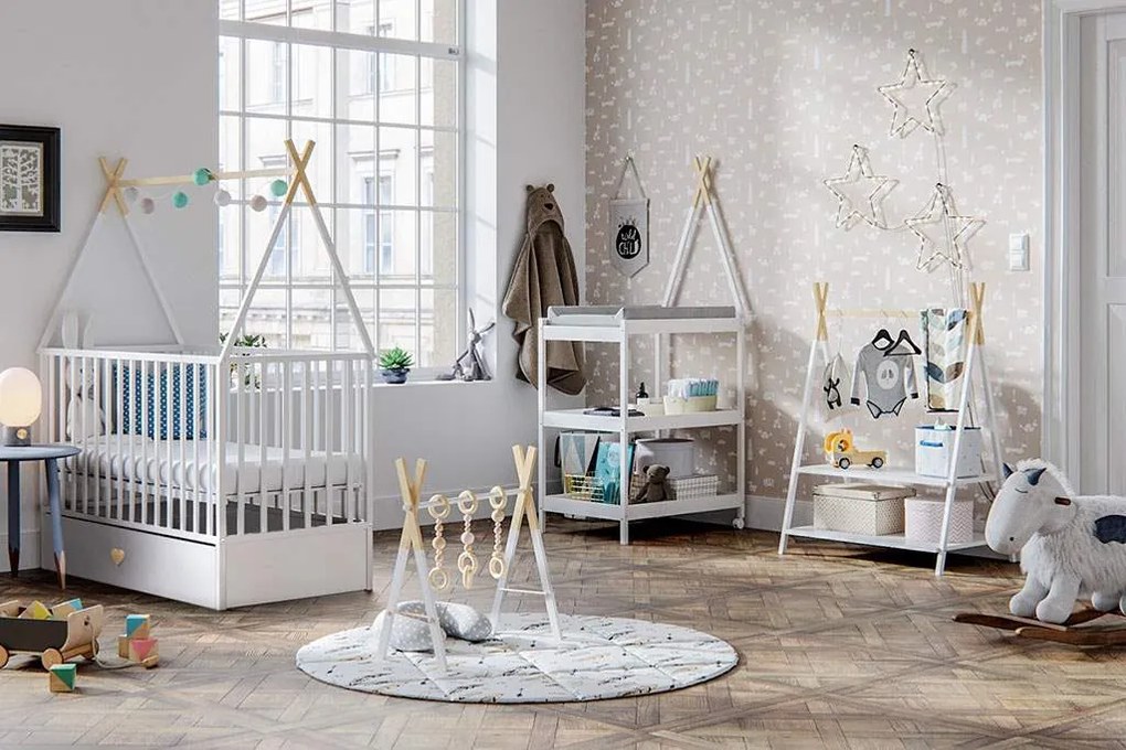 Bükkfa kiságy Teepee 120x60 cm fehér