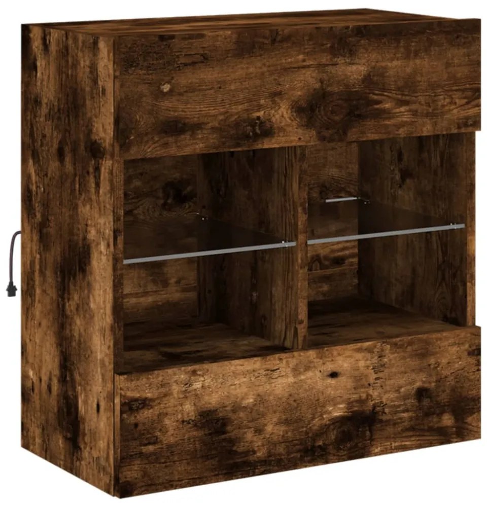 füstös tölgy színű fali TV-szekrény LED-ekkel 58,5x30x60,5 cm