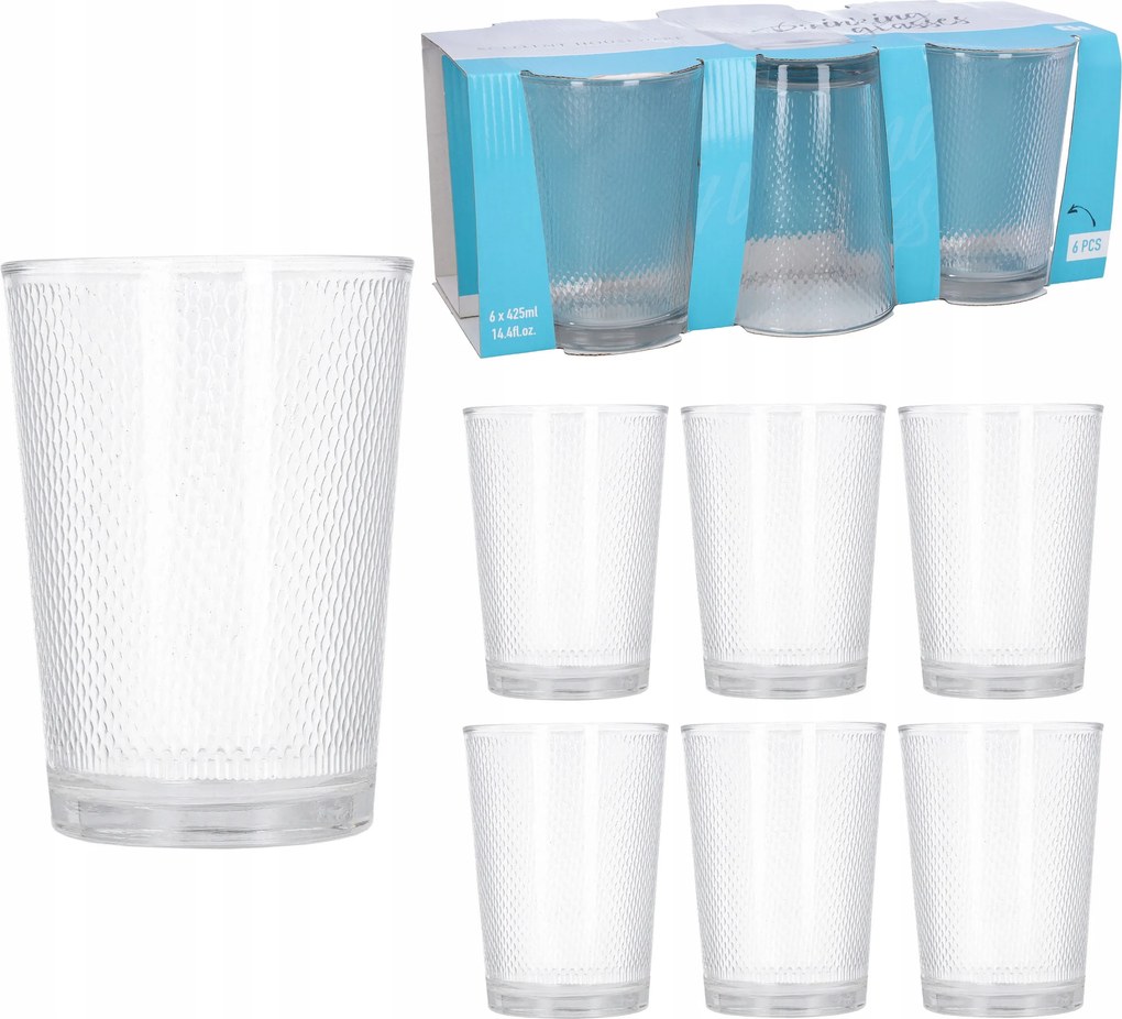 Italos poharak gyümölcslé magas bordázott 6 db-os szett 425ml