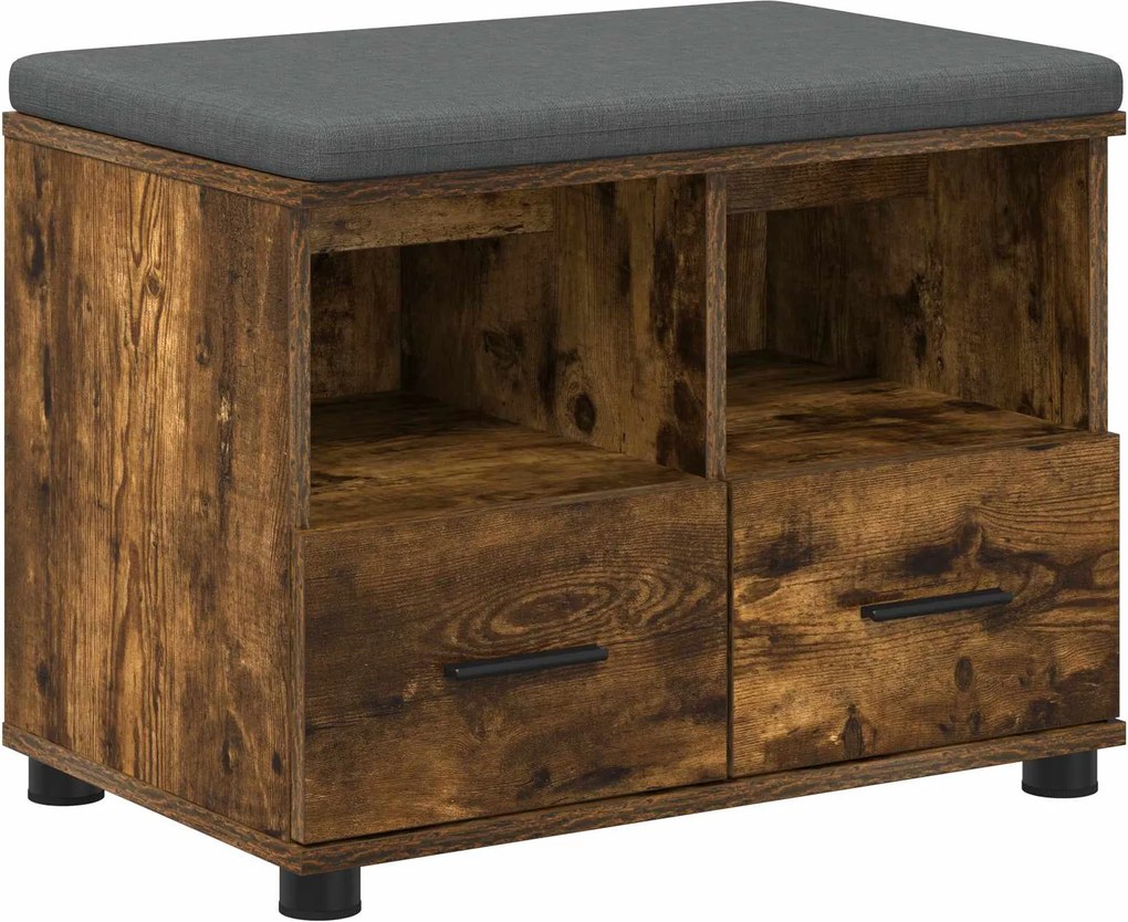 vidaXL Előtér pad Füstölt Tölgy 60 x 38 x 46 cm Műanyag Fa és Szövet