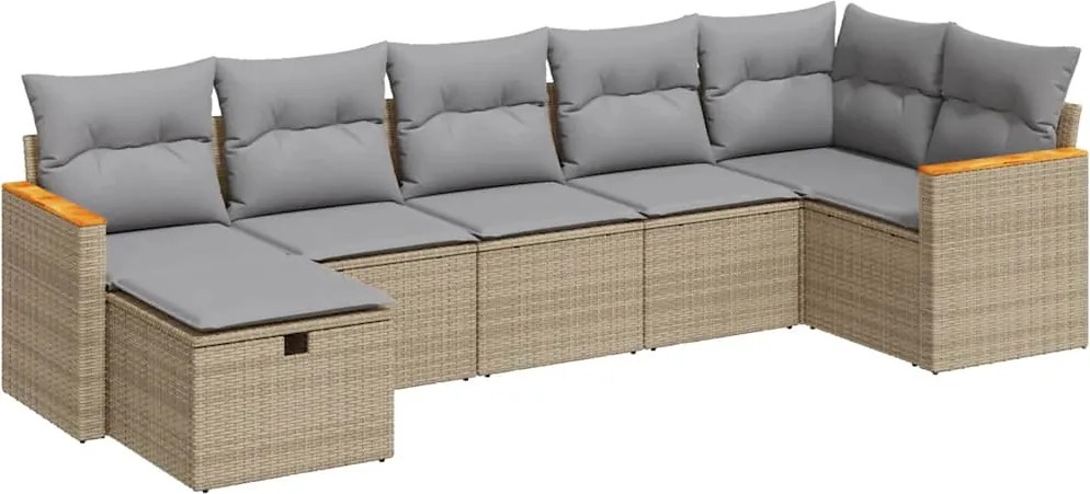 vidaXL 7 részes bézs polyrattan kerti ülőgarnitúra párnákkal