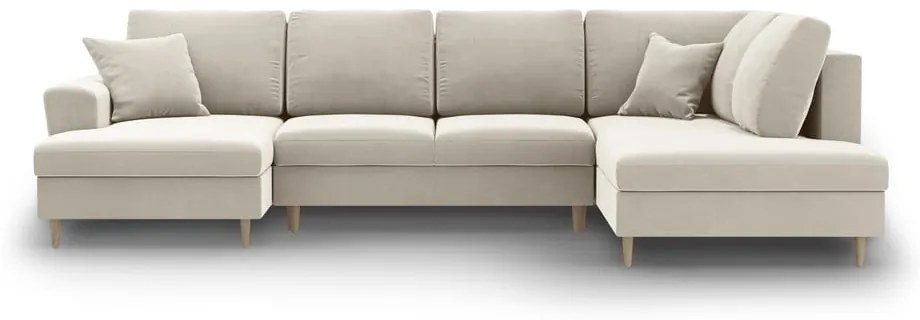 Bézs bársony kinyitható tárolóhelyes sarokkanapé (jobb oldali-U alakú) Kyoto – Cosmopolitan Design