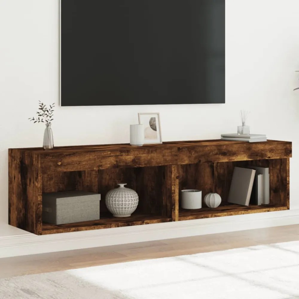 2 db füstös tölgy színű TV-szekrény LED-ekkel 60 x 30 x 30 cm