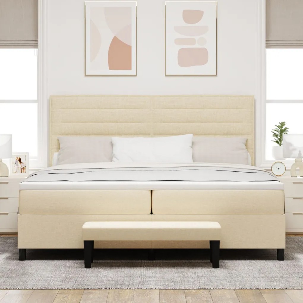 Boxspring ágy matraccal és padlóval Bézs 200x200 cm Szövet