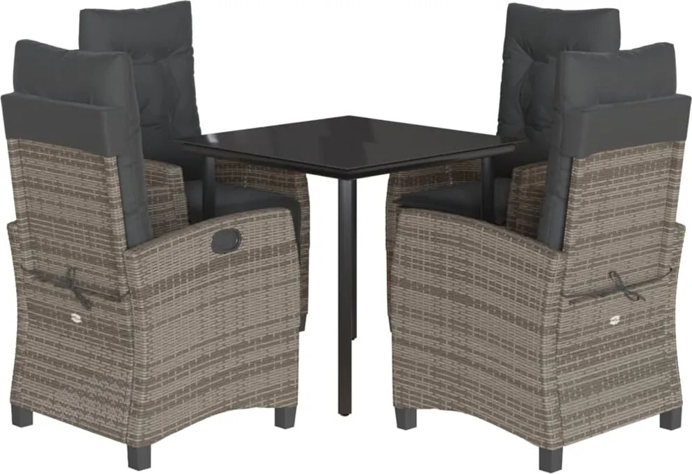 vidaXL 5 részes szürke polyrattan kerti étkezőgarnitúra párnával