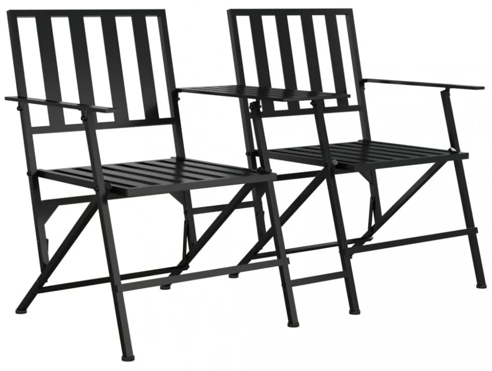 kétszemélyes fekete acél összecsukható kerti pad 137 cm