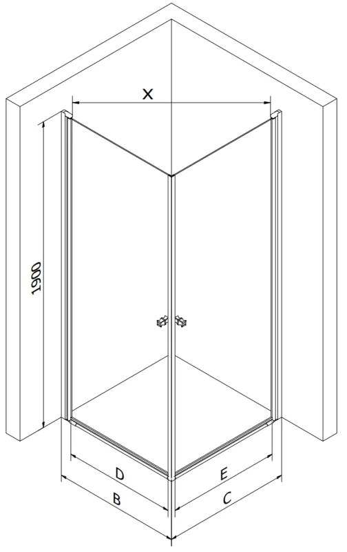 Mexen Pretoria Duo, 2 szárnyas zuhanykabin 100 (ajtó) x 100 (ajtó) cm, 6mm átlátszó üveg, arany profil, 852-100-100-50-00-02