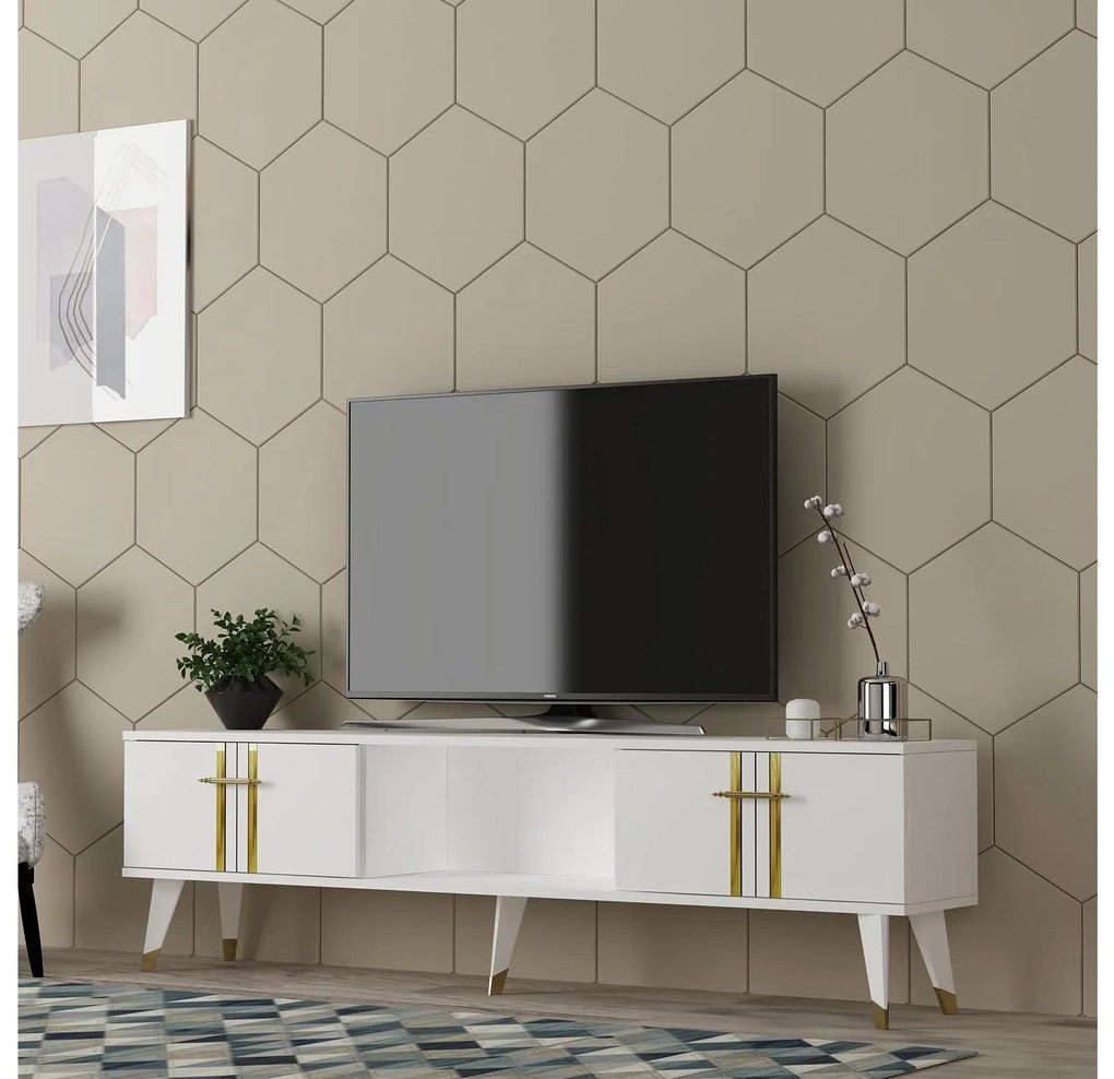 TV asztal/szekrény Pebine 2 (fehér + arany) . 1095307