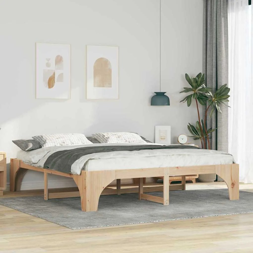 Földi ágykeret tárolóval Barna 180 x 200 cm Tömör fenyőfa