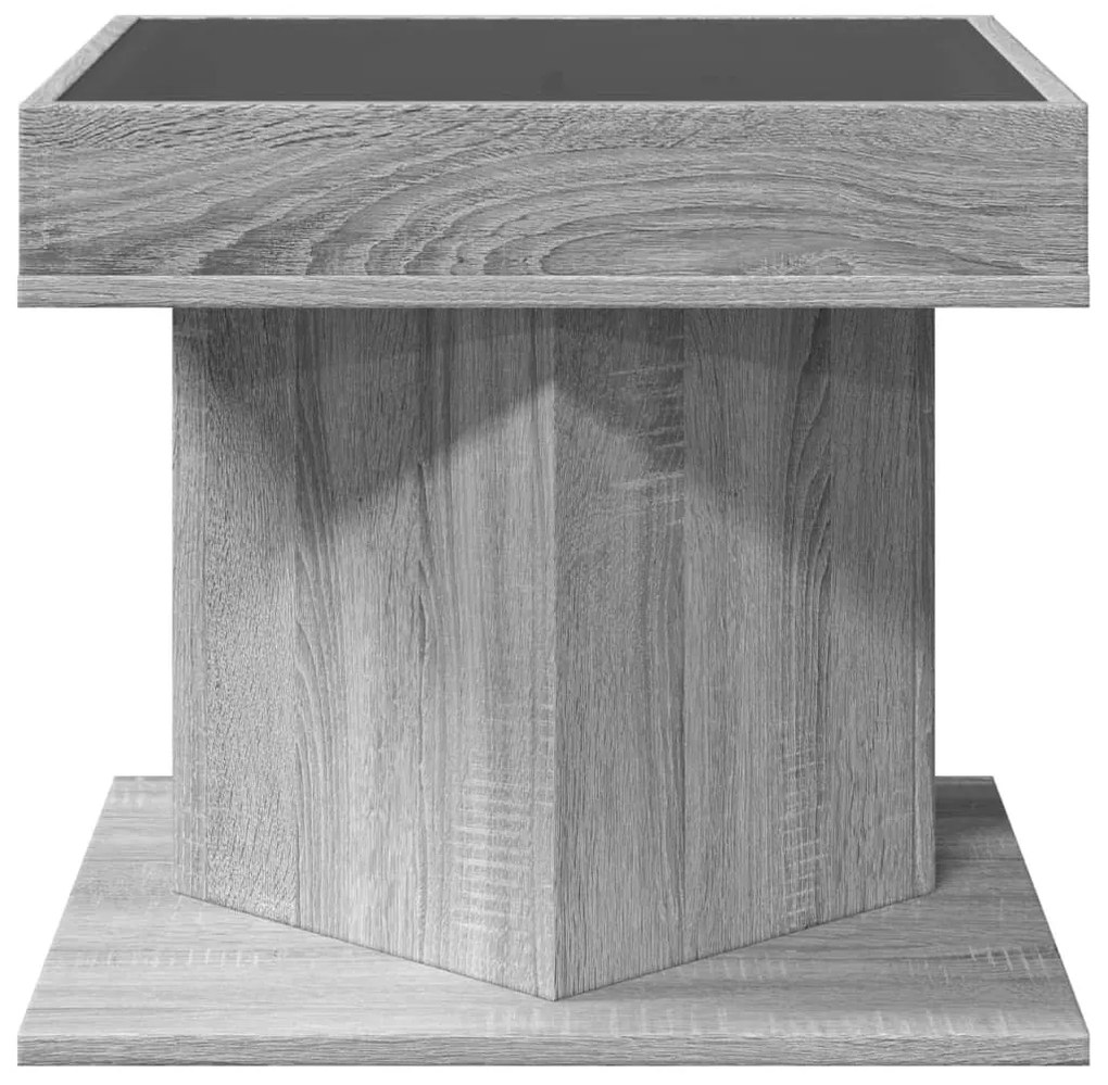szürke sonoma szerelt fa dohányzóasztal LED-del 50 x 50 x 45 cm
