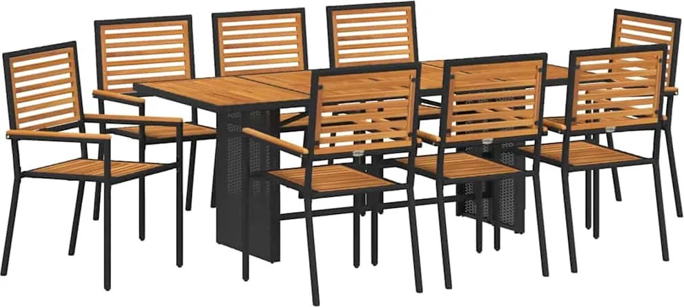 vidaXL Kert étkező szett 9 pcs Fekete és Barna polirattan
