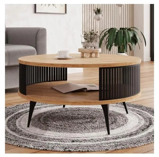 Kávésasztal ROENNI 44x75 cm fekete/arany tölgy