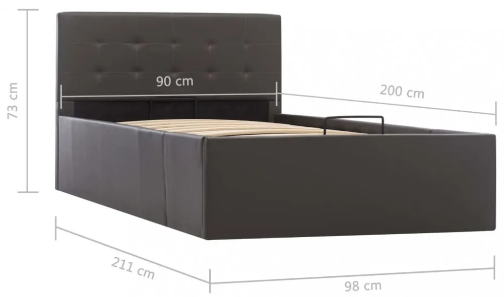 szürke műbőr ágykeret hidraulikus ágyneműtartóval 90 x 200 cm