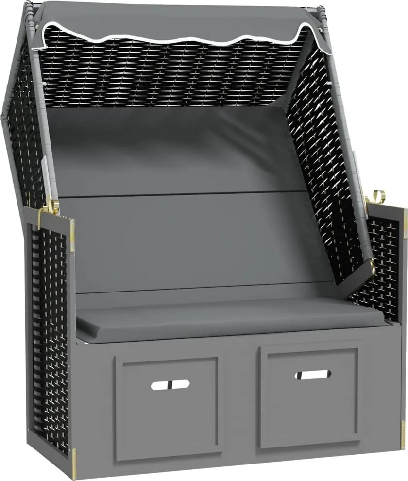 vidaXL antracitszürke/fekete polyrattan és tömör fa strandszék tetővel