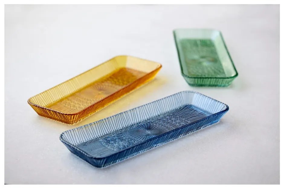 Narancssárga üveg szervírozó tányér 14x38 cm Kusintha – Bitz