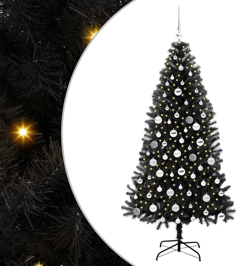 vidaXL Karácsonyfa 300 LED-del állvánnyal Fekete 180 cm PVC