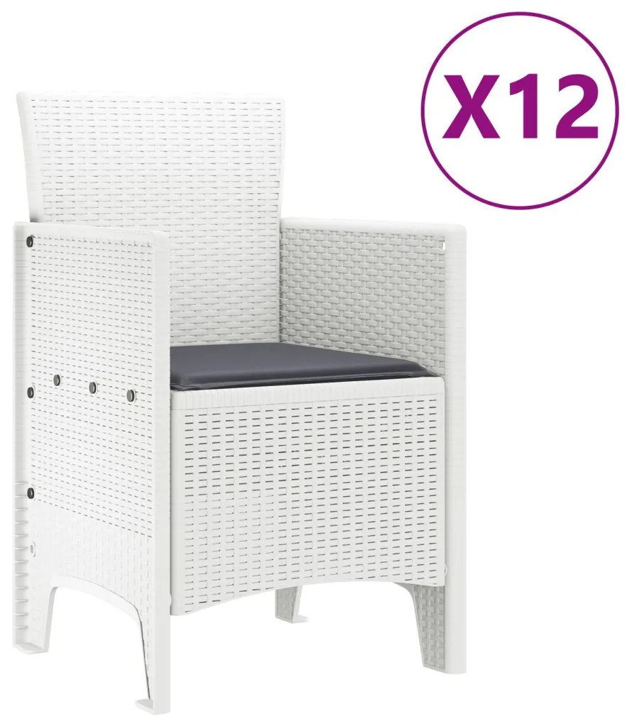 13 Darabos Kerti Étkezőgarnitúra Párnákkal Fehér Polirattan, Kerti Asztal Fehér 150x100x73 cm Polirattan, Kerti Székek Párnákkal 4 db Fehér Polirattan