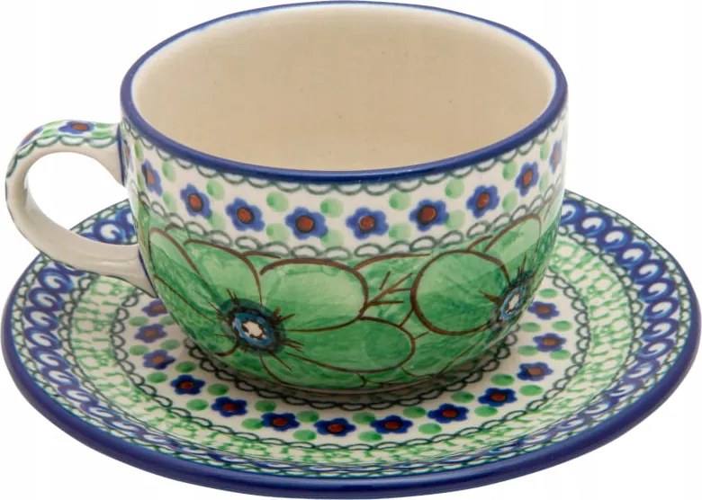 200 ml-es csésze csészealjjal Ceramika Artystyczna Bolesławiec egyedi U0408A