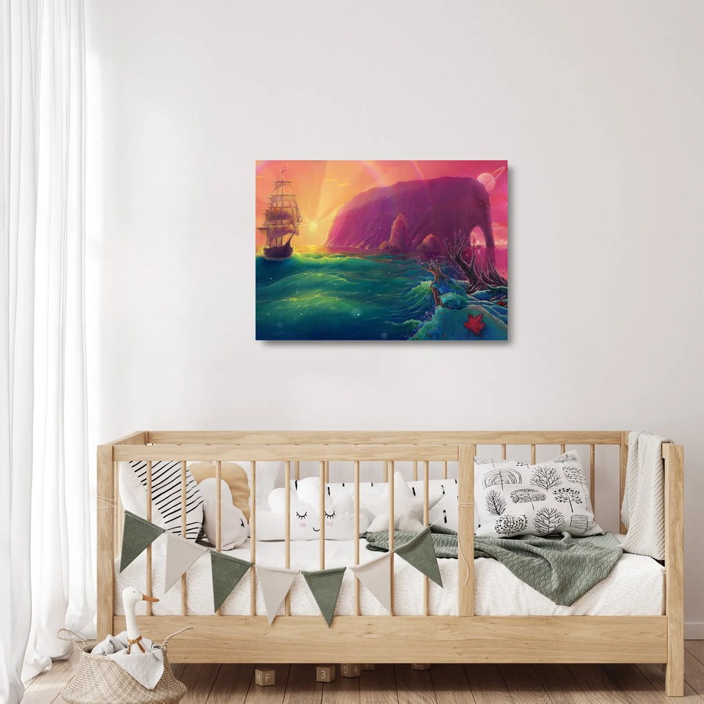 Kép - Olajfestmény, Vitorlázás egy fantasztikus birodalomba (üvegen) (70x50 cm)