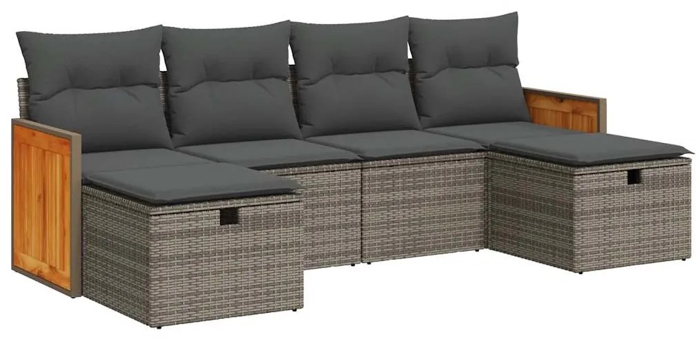 6 részes szürke polyrattan kerti ülőgarnitúra párnákkal