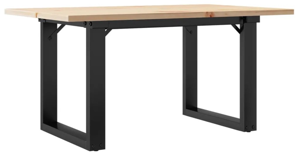 tömör fenyőfa és acél dohányzóasztal O-vázzal 80x50x40 cm