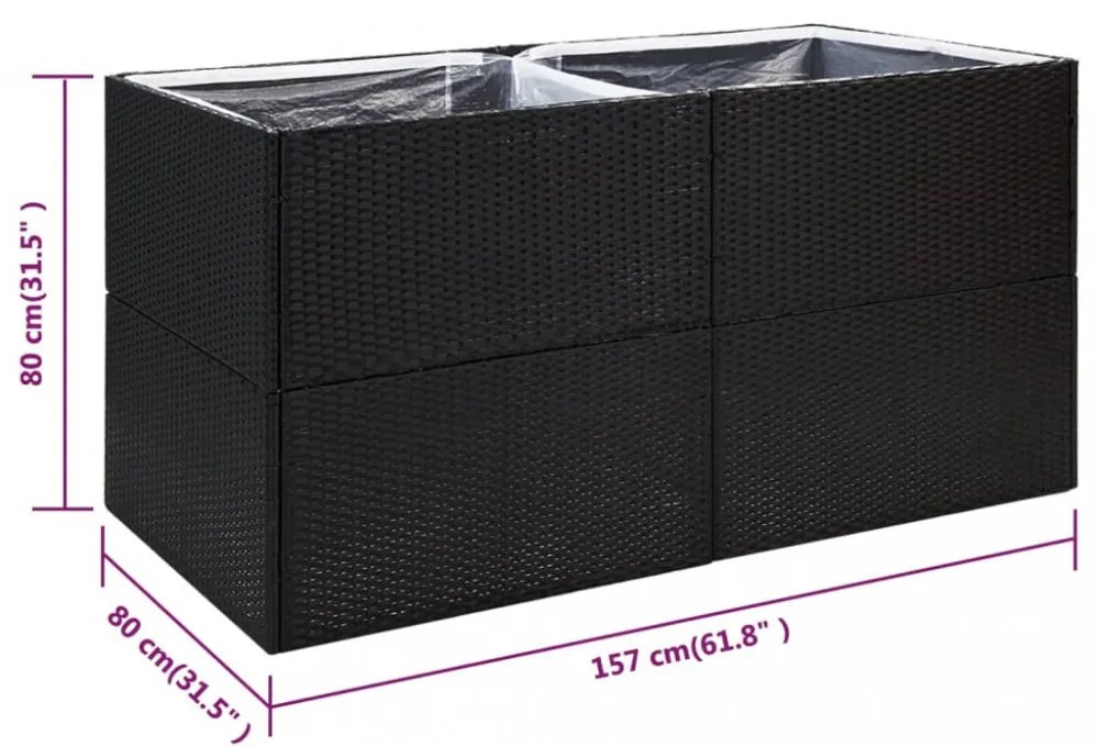 fekete polyrattan kerti ültetőláda 157x80x80 cm