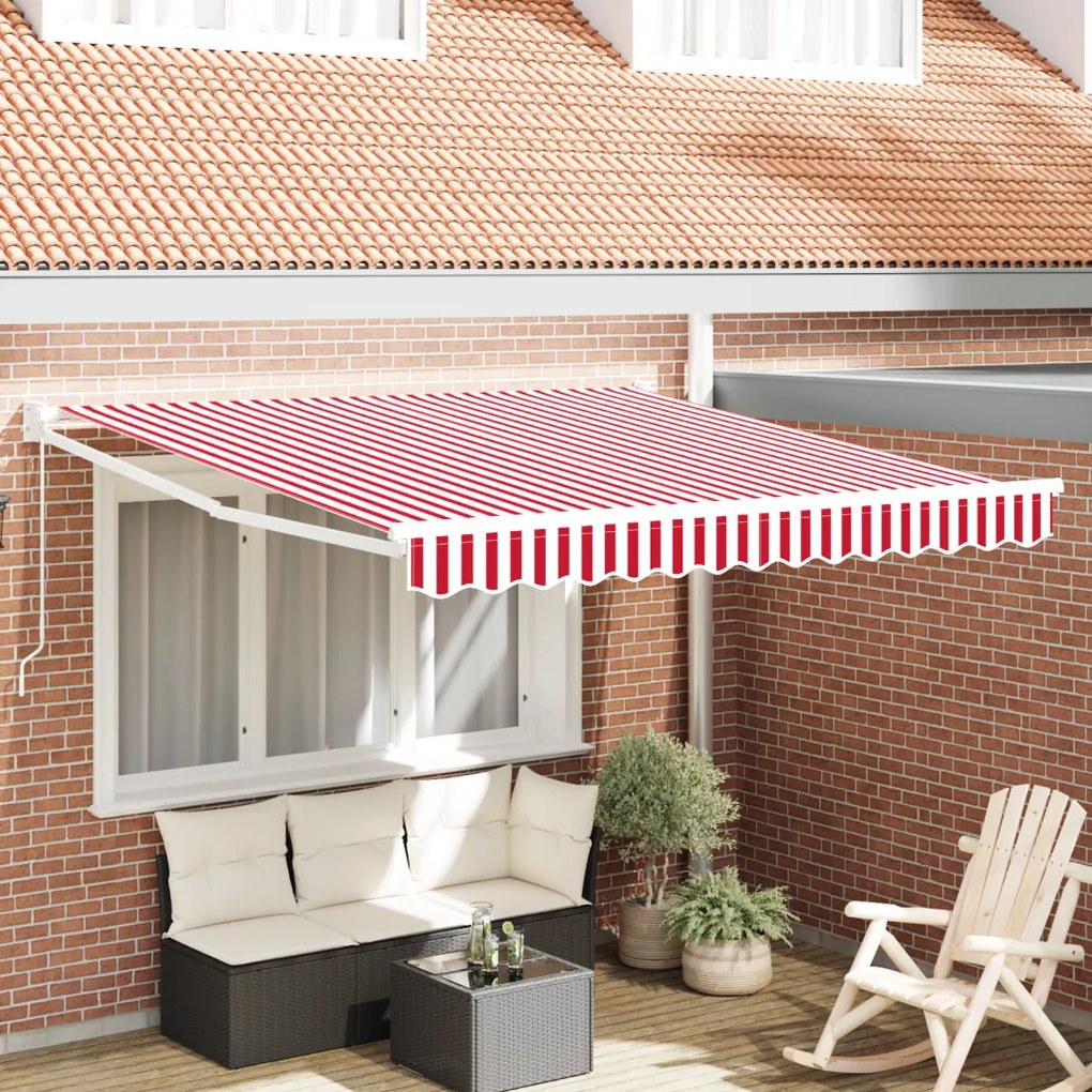Kézi Behúzható Napellenző Piros és Fehér Csík 350x250 cm
