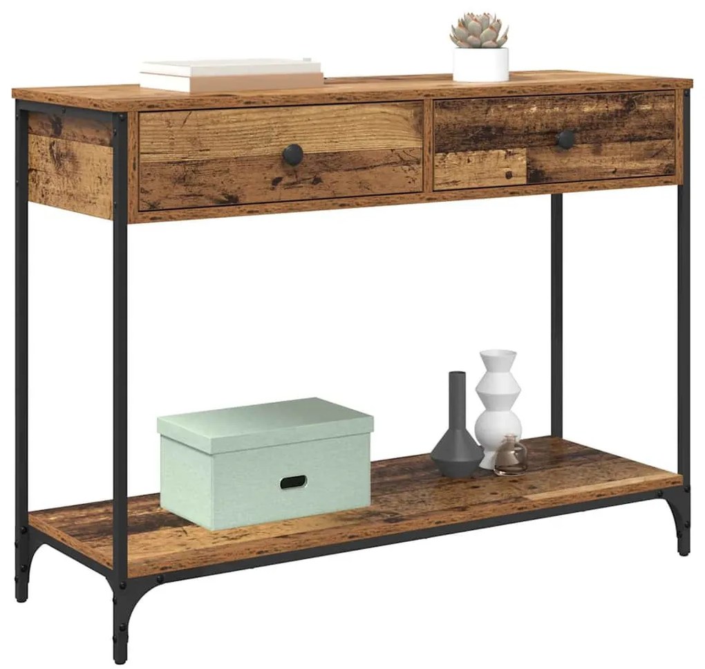vidaXL Konzolasztal fiókkal Öreg fa 100 x 34,5 x 75 cm Faanyag