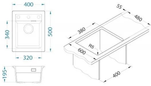 ALVEUS 1139079 - Mosogató ATROX 50x40 cm gránit/fehér