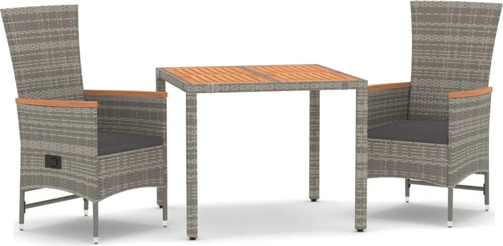 vidaXL 3 részes szürke polyrattan kerti étkezőgarnitúra párnával