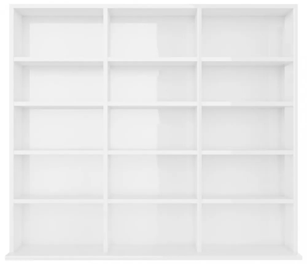 magasfényű fehér forgácslap CD-tartó szekrény 100x23x89,5 cm