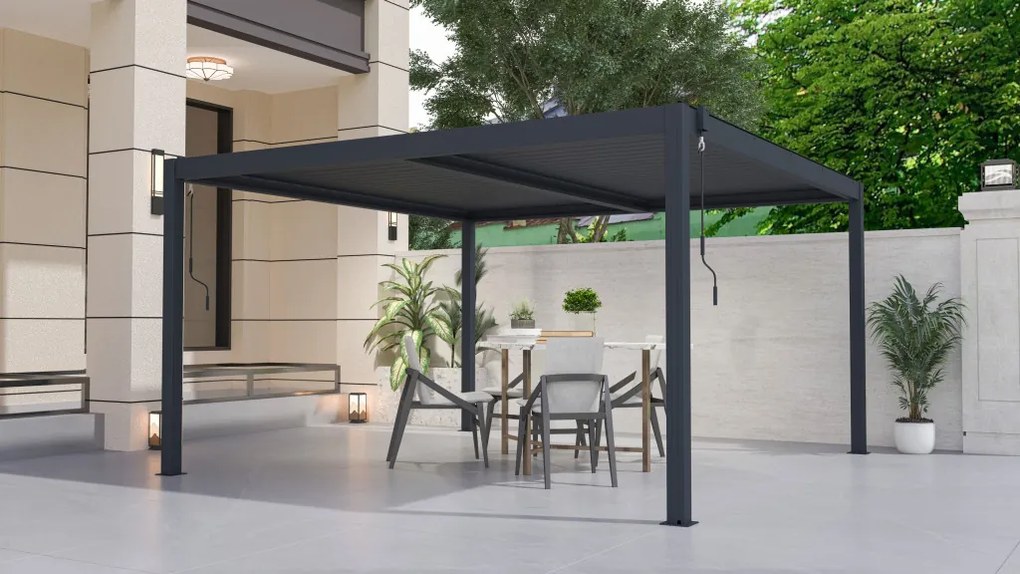 Bioklimatikus pergola G21 Austin 4x4 m, antracit színű alumínium