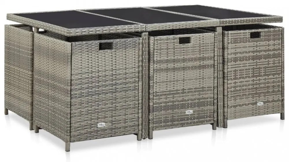 11 részes szürke polyrattan kültéri étkezőszett párnákkal