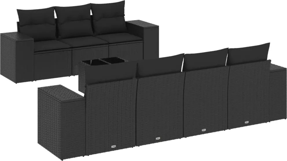 vidaXL 8 részes fekete polyrattan kerti ülőgarnitúra párnákkal