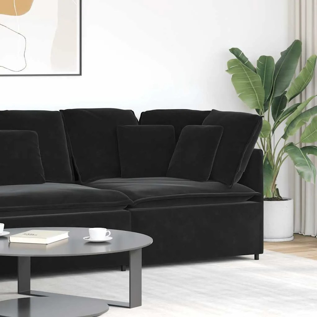fekete moduláris kanapé sarokmodul párnákkal 100 cm
