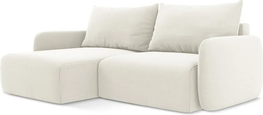 Krémszínű bársony kinyitható-tárolóhelyes sarokkanapé (bal oldali-heverő résszel) Kalena – Makamii