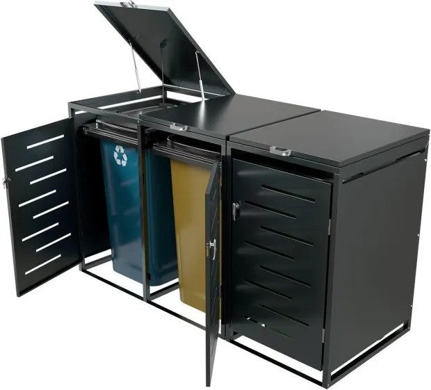 Fém tároló 3 kukához antracit 197×116×80 cm