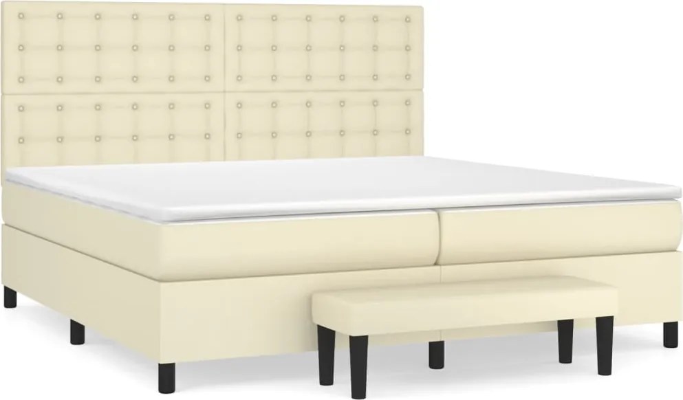 vidaXL krémszínű műbőr rugós ágy matraccal 200 x 200 cm