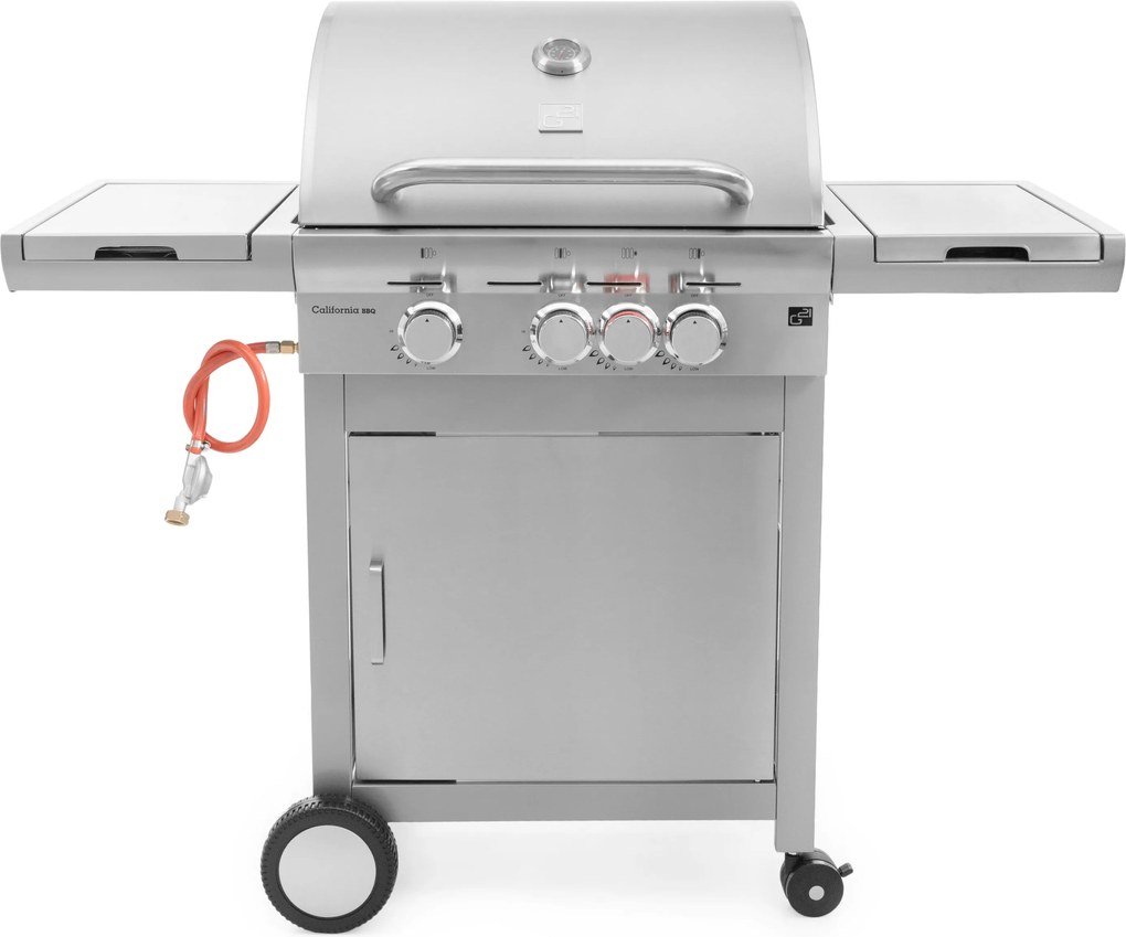 CALIFORNIA BBQ gázgrill, 4 égővel, nyomáscsökkentő szeleppel, ezüst Penta CZ