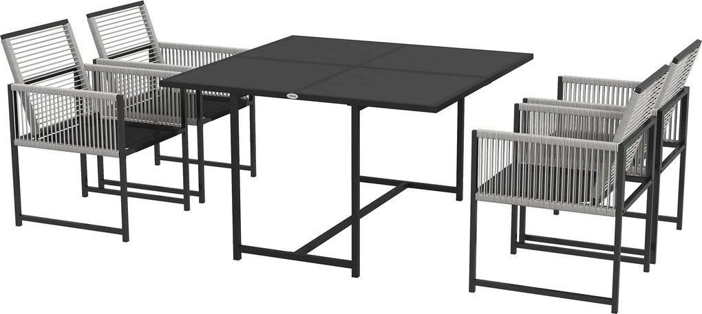 Outsunny 5 részes étkezősor 4 fő részére - Étkezőasztal 4 székkel - Összecsukható székek - Acélvázú konyhai asztal - Erkélybútor - Kerti bútor teraszr