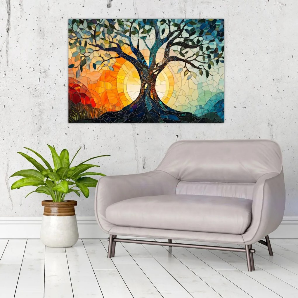Kép – Mozaik – nap és fa I. (90x60 cm)
