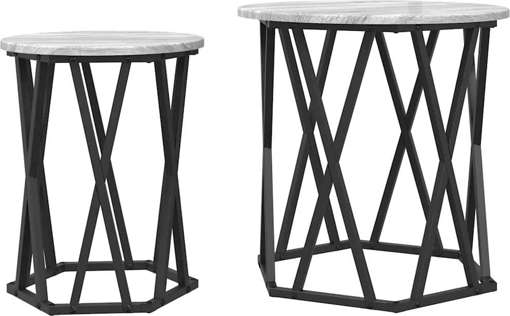vidaXL Dohányzóasztal 2 pcs Szürke Sonoma Műszaki fa és acél