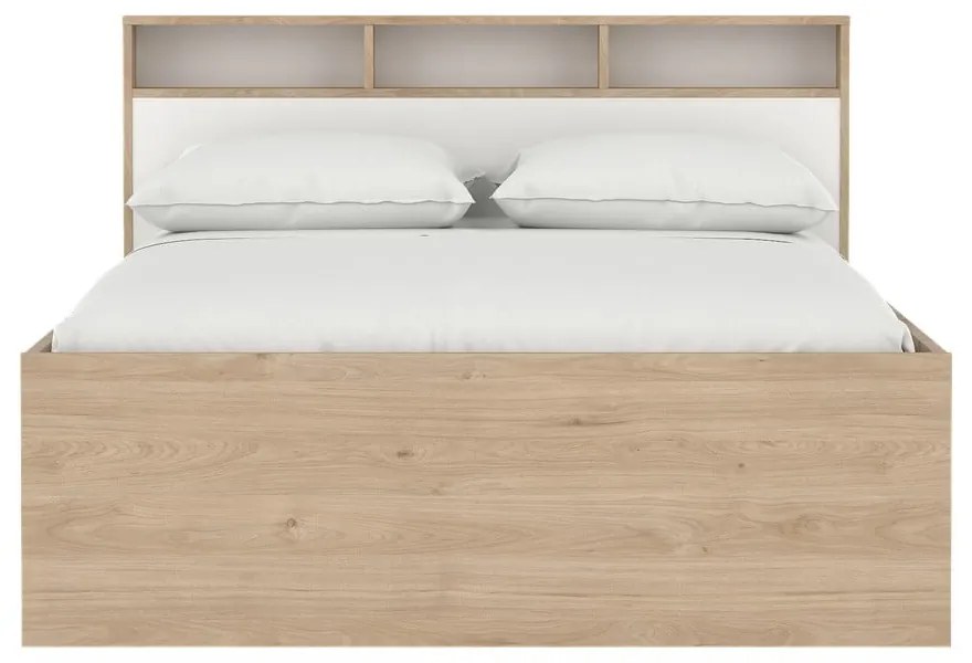 Natúr színű ágyneműtartós franciaágy ágyrács nélkül 140x200 cm tölgyfa dekorral Ikast – Tvilum